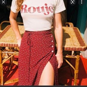 Rouje gloria skirt size France 36. Dark red with white and black dots
